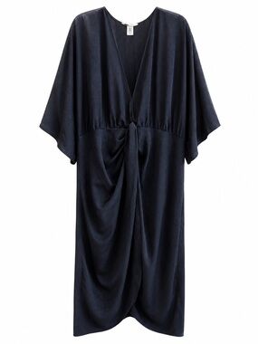 H&M Navy Blue Twist Front Deep V-Neck Dolman Sleeve Midi Dress Size XXL NWOT